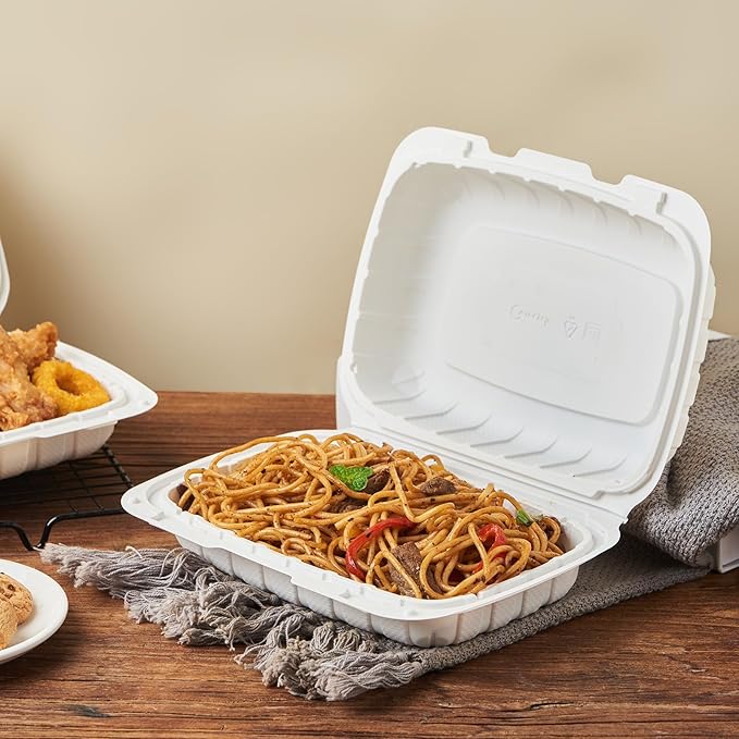FULING [9x6-Inch, 50-Pack Clamshell Plastic Food Container With Lid 1 Compartment