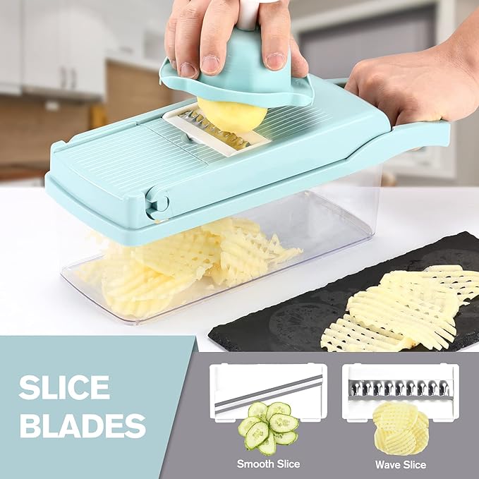 KEOUKE Vegetable Chopper 12in1 Veggie Chopper Slicer Cutter Food Dicer with Container Hand Guard Draining Basket, Blue