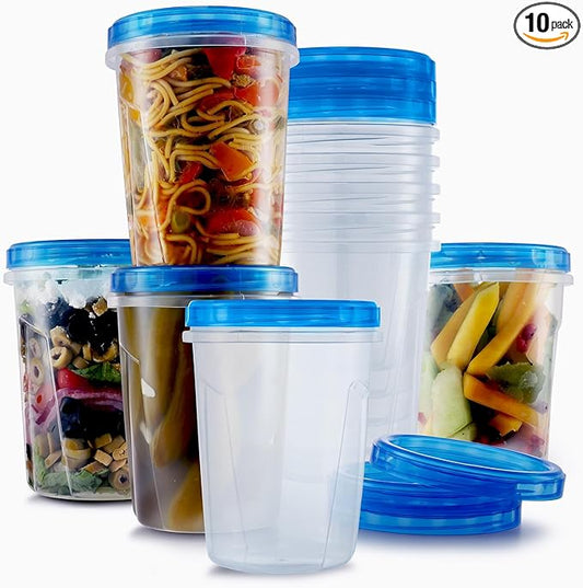 10 Pack Leakproof Freezer Containers for Food with Twist Top Lids - 32 Oz BPA Free Reusable Plastic Soup Containers with Screw On Lids - Ideal for Meal Prep, Leftovers & Pantry Organization