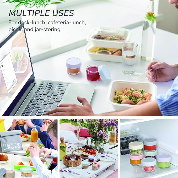 10-Pack Salad Dressing Containers To Go, 2.7oz Glass Small Condiment with Lids, Dipping Sauce Cups Set,Leakproof Reusable for Lunch Box Work Trip