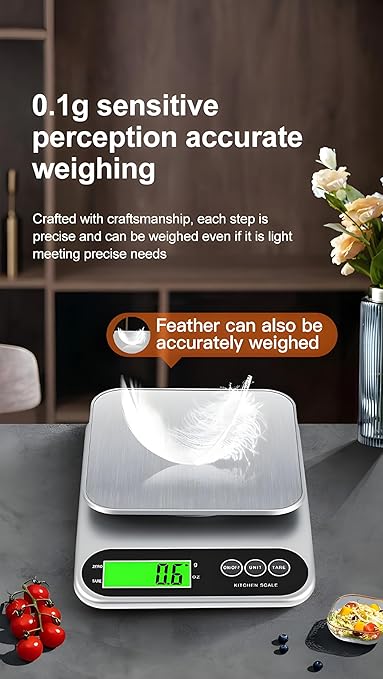 High Precision Digital Kitchen Scale 22lb/10kg - Stainless Steel, 0.1g Accuracy, Grams & Ounces, Multifunction LCD Display, Best for Food, Baking, Coffee, household small item weighing.