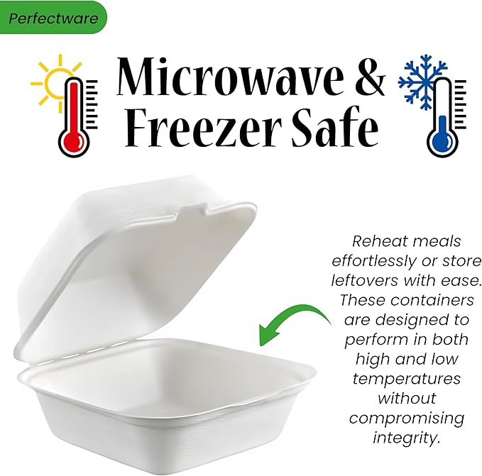 100% Compostable Clamshell Single Compartment Take Out Food Containers 6x6". 25 Containers, Natural Disposable Bagasse, Eco-Friendly Biodegradable Made of Sugar Cane-Package of 25ct