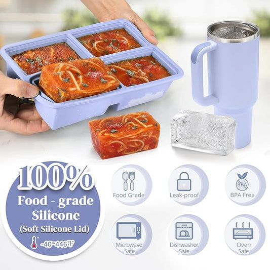 2pack Silicone Freezer Trays With Lid, 1 Cup Silicone Molds, Freezer Molds For Soup, Broth, Leftovers, Microwave-safe Container - Purple