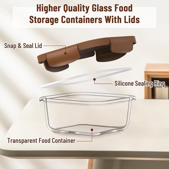 18pcs Glass Food Storage Containers with Lids, Kitchen Large Lunch Fruit Sandwich Storage Containers for Fridge, BPA-Free, Dishwasher&Microwave Safe, Leak-Proof for Meal Prep