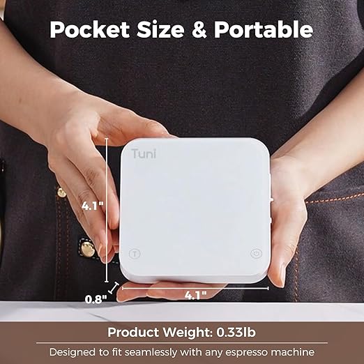Tuni S1-WP Mini Coffee Scale with Timer, Rechargeable Digital Espresso Scale with Auto Timing, 0.1g/2kg Accurate Scale for Espresso and Pour-Over Coffee