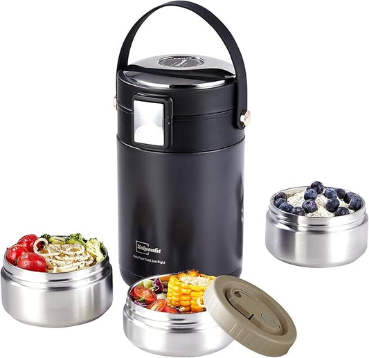 78 oz Thermos for Hot Food,3-Layer Sealed Stackable Food Thermos,with Lunch Bag Soup Thermos,It Is Suitable for Daily Office Meals,and Outdoor Meals (Black)