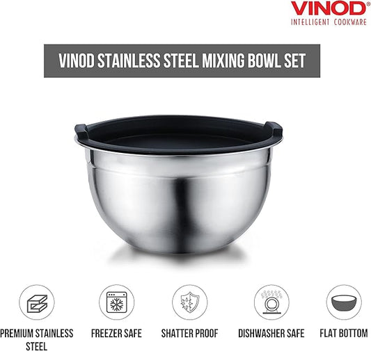 Vinod Cookware Stainless Steel Mixing Bowls with Lids - Heavy Duty Flat Bottom Stackable Mixing Bowl Set - Bowl for Meal Prep, Cooking, Mixing & Serve - Space Saving & Easy Clean - Set of 5
