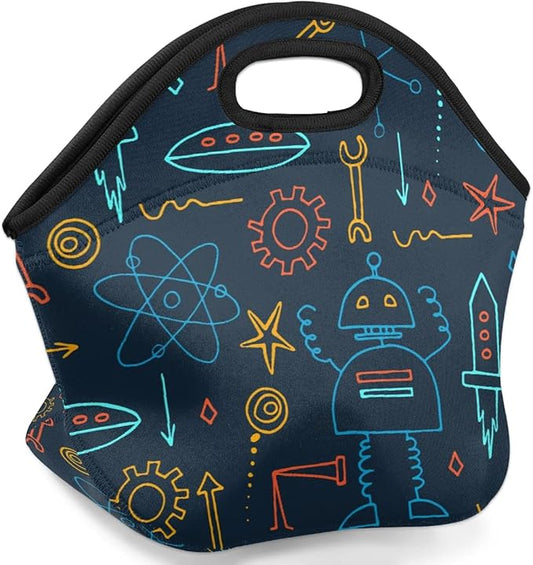 Kids Lunch Box for Boys Girls Robot Insulated Neoprene Children Lunch Bags Sturdy Soft Bag & Reusable Cooler Lunch Thermal Meal Tote Kit for School