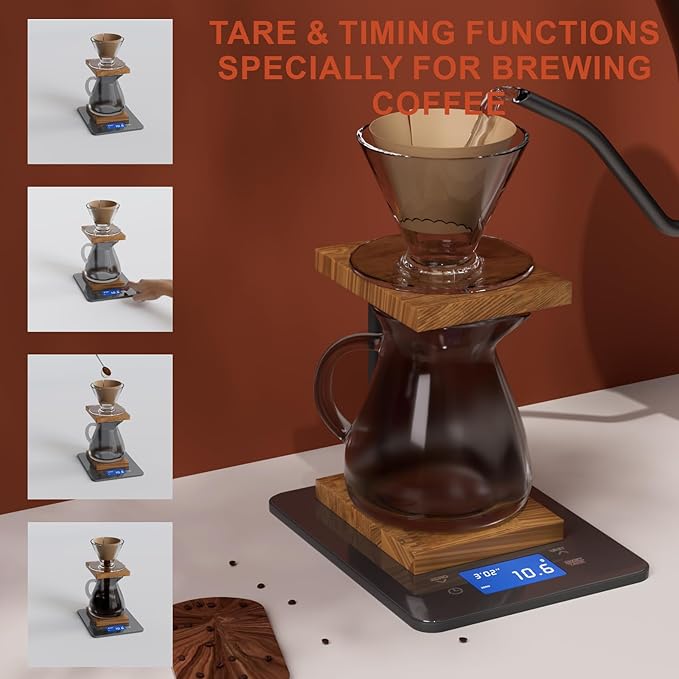 MEGAWISE High Precision 0.1g Coffee/Food Scale with Timer, Dual Power Supply, Waterproof Tempered Glass, 5 Weighing Modes, Professional Coffee Brewing Timer Kitchen