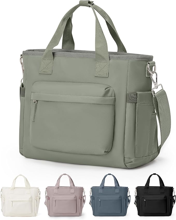 Insulated Lunch Bag Women Large Lunch Tote Bag Box Bags Boxes with Shoulder Strap Adult for Women Men Work Grey Green with Water Bottle Holder