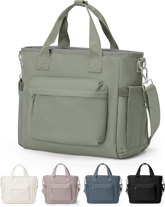 Insulated Lunch Bag Women Large Lunch Tote Bag Box Bags Boxes with Shoulder Strap Adult for Women Men Work Grey Green with Water Bottle Holder