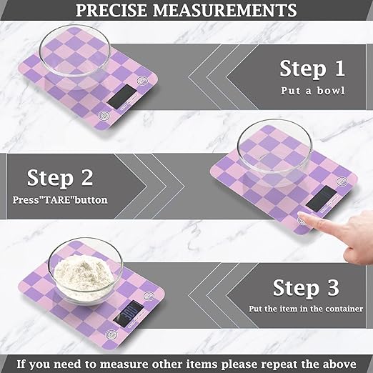 Food Scale Kitchen Scale for Baking Cooking Digital Food Weighing Measuring Scale Small Waterproof Electric Food Scale Checkered Purple