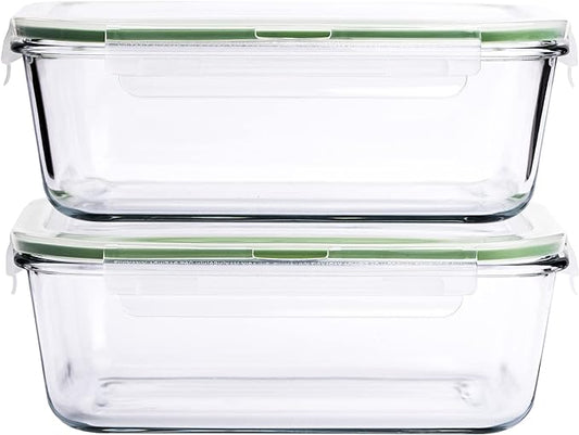 63 Oz 2 Pcs Large Glass Food Storage Containers 8 Cups Family Size Set Baking Containers with Locking Lids Storing food, BPA Free Leak Proof Microwave Oven Safe (2, 63 OZ)