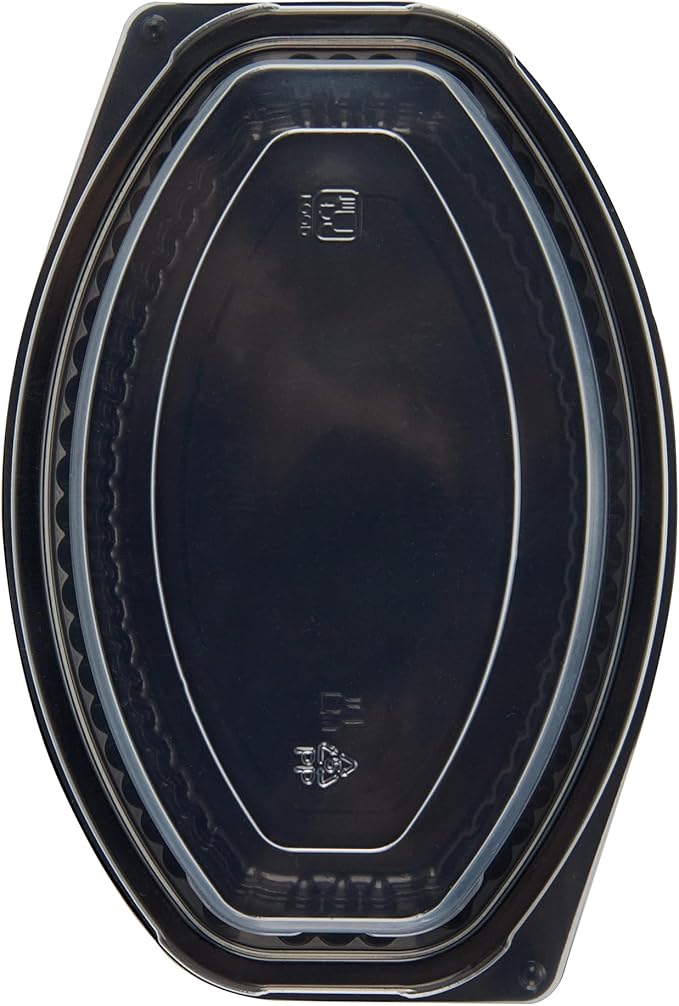 RW Base 16 Ounce Meal Prep Containers, 50 Microwavable To Go Containers With Lids - Disposable, Freezable, Black Plastic Oval Food Containers, Pack Hot And Cold Food, For Takeaway - Restaurantware