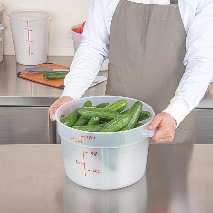 Restaurantware-Met Lux 12 Quart Food Storage Containers, 10 Translucent Storage Containers - Lids Sold Separately, Red Volume Markers, Dishwashable Containers, Side Handles, For Storing Foods