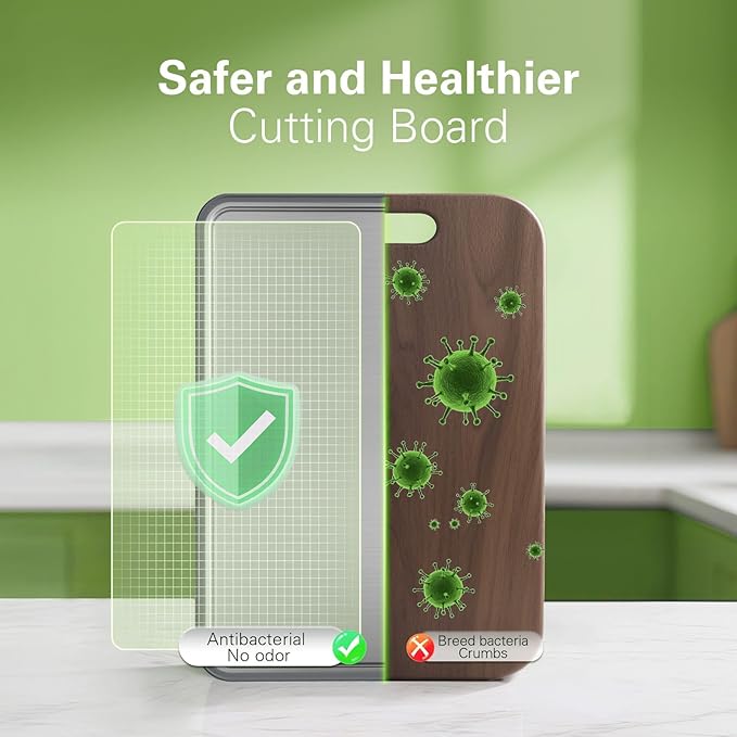 Double-Sided Stainless Steel Cutting Board for Kitchen, 19''×11.1'' Scratch-Resistant Cutting Board for Meat, Vegetables & Fruits, Rust-Resistant Chopping Board with Juice Groove on Both sides