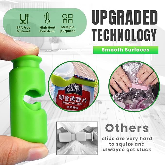 Bag Sealer Clips Mix Pack: 12 Bag Sealer Clips, 4 Squeeze-and-Lock Bread Bag Clips, and 2 Bag Sealing Clips with Pour Spouts – Reusable Food Storage Clips for Airtight Freshness and Spill-Free Storage
