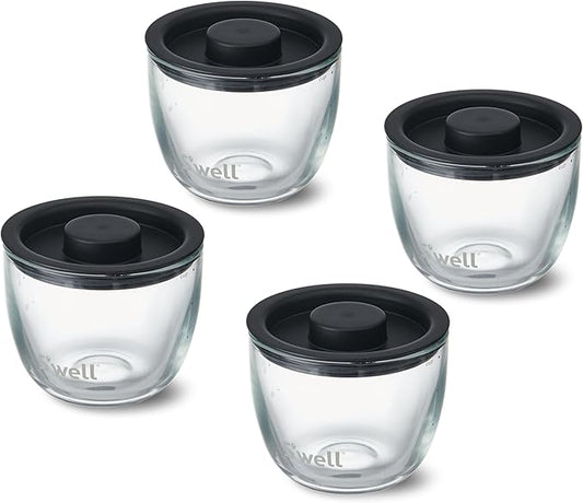 S'well 12oz Glass Prep Bowl Set of 4 For Easy Meal Prep, Black, Made From Durable Tempered Glass, Nests Inside 21.5oz S'well Eats