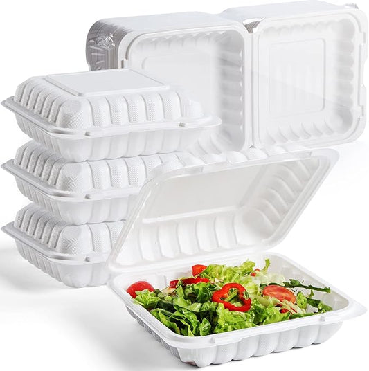 YANGRUI To Go Containers, Reusable Shrink Wrap 55 Pack 8 Inch MFPP Meal Prep Container BPA Free Microwave Freezer Safe Plastic Hinged Clamshell Take Out Boxes