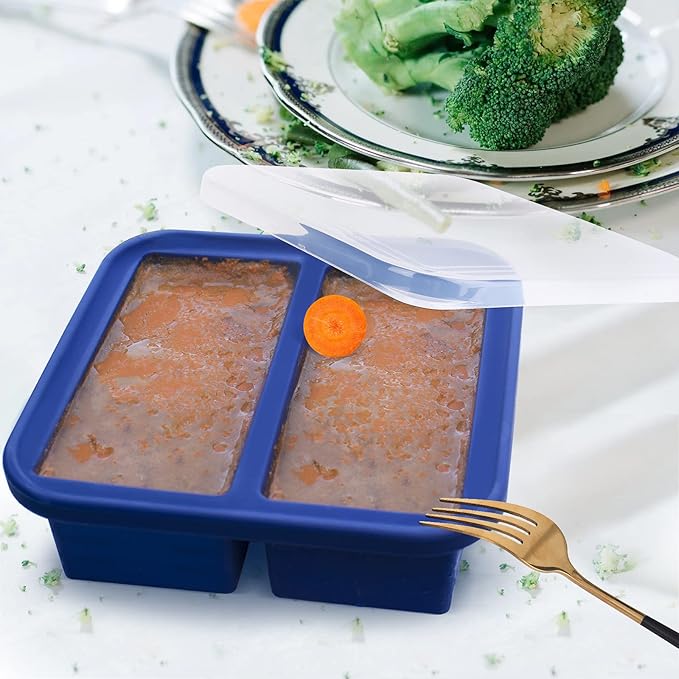 2 Cup Silicone Freezer Trays with Lid 2 Pack Silicone Soup Freezer Molds Make 4 Perfect 2 Cup Portions - Easy Release Soup Freezer Containers for Food Soup, Broth, Stew or Sauce