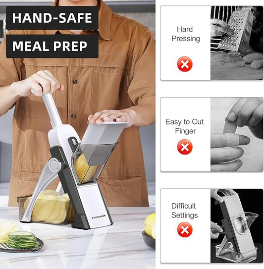 Safe Mandoline Slicer for Kitchen, Adjustable Thickness 0.1-8 mm, Professional Vegetable Slicer, Potato Slicer, Food Chopper French Fry Cutte, Mandolin, Chopping Artifact (just Slice, SkyGray)