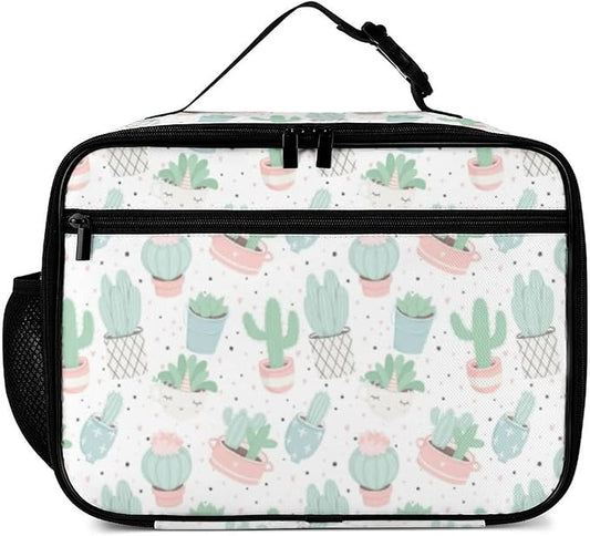 Cute Cacti Succulents Reusable Lunch Box Insulated Lunch Bag Cooler Bag Lunchbox Meal Food Container Tote Bag for Women Kids Girls School Camping Hiking Picnic Beach Travel