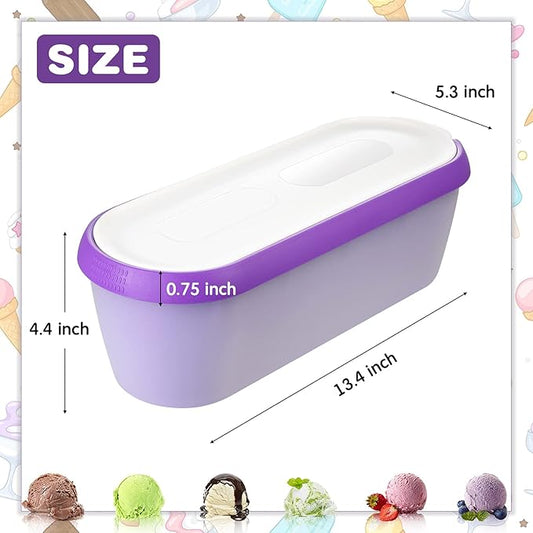 Patelai 2 Pieces Ice Cream Storage Containers with Lids and Non Slip Base Set 2.5 Quarts Ice Cream Tubs Reusable Homemade Ice Cream Container for Freezer (Green and Purple)