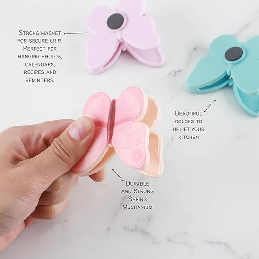 COOK WITH COLOR Cute Magnetic Clips - Funny Snack and Chip Bag Clips for Kitchen and Food Storage - Butterfly, Pack of 8 for Airtight Seal
