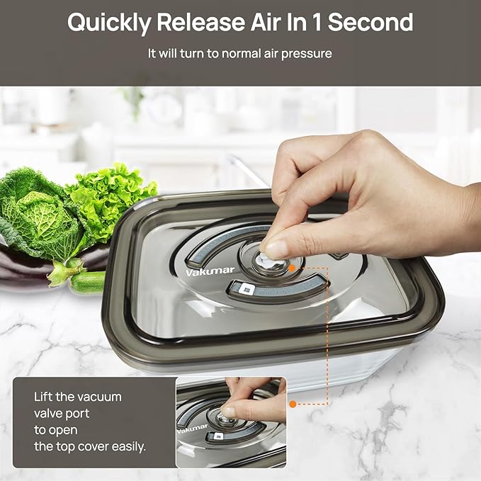 2PCS Vacuum Seal Food Storage Containers Vacuum Sealer containers Fresh Save & Keep the Flavor, Square, BPA-Free, Leak Proof, Lid with Lock - Dishwasher, Freezer & Microwave Safe