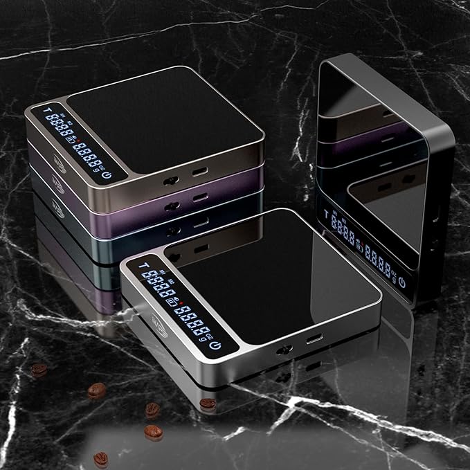 IKAPE Digital Coffee Scale, Premium Aluminium Espresso Scales with Timer, 2kg/0.1g High Precision Rechargeable Drip Espresso Scale with Tare Function, LED Display(Black)