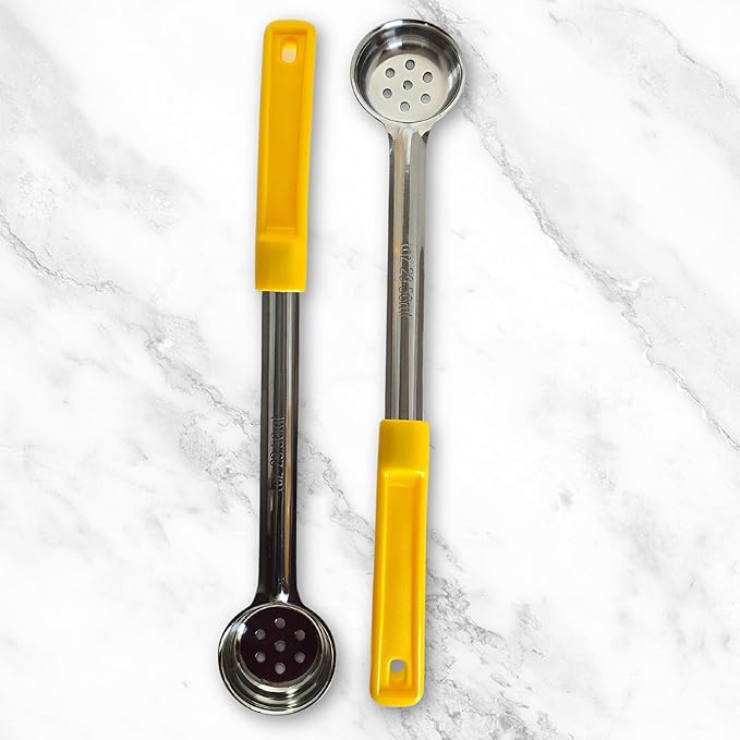 1 Ounce Slotted Stainless Steel Portion Control Ladle Spoon for Measuring and Serving; Commercial Grade Serving Scoops [Pack of 12]