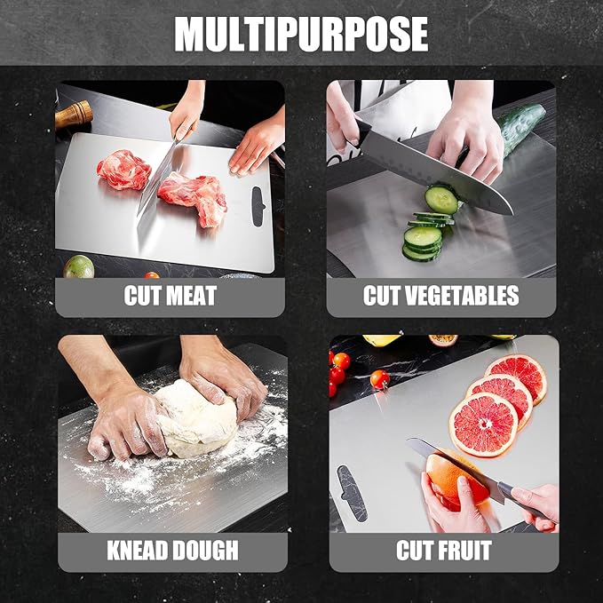 316L Stainless Steel Cutting Boards for kitchen, Katuchef Stainless Steel Chopping Board Non Toxic Food Grade Double Sided Dishwasher Safe Metal Cutting Board for Meat Fruit Vegetables(4PC-S+L+XL+XXL)
