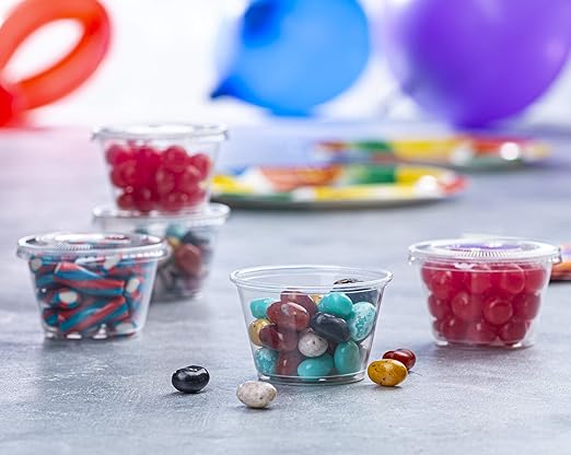 Clear Disposable Plastic Portion Cups With Lids (200 Sets - 4 Oz) - Disposable Condiment Cups, Sauce/Dip/Dressing Cups, Souffle Cups & Jello Shot Cups With Lids | Great Sampling Container