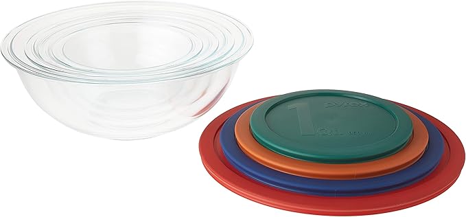 Pyrex Smart Essentials Mixing Bowl Set Including Locking Lids (Clear), 8 piece,5 quarts