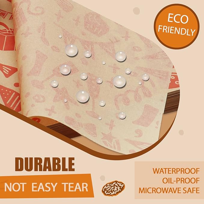 Premium Deli Paper Sheets 8"x12" - 300Pcs Greaseproof Liners for Food Boats, Pre Cut Deli Sandwich Wrappers, Best Kraft Food Wrapping Paper Sheets for Picnic, Festival, Fair or BBQ.