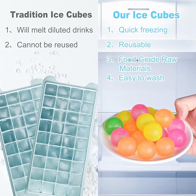 100 Pack Reusable Ice Cubes for Drinks - Colorful Round Shape Plastic Cubes Without Diluting - BPA Free, Refreezable for Coffee, Wine, Whiskey, Cocktails (Multicolor)