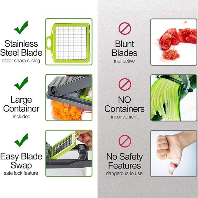 Vegetable Chopper Food Cutters Mandoline Slicer for Kitchen 8 In 1 with Container Household Kitchen Gadgets for Vegetable Fruit with Multi Blade Egg Separator -Cortador de Vegetales Gray