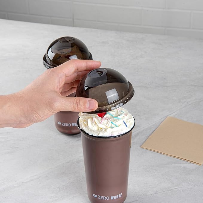 LIDS ONLY: Zero Waste 3.5 x 3.5 Inch Plastic Lids, 100 Disposable Dome Lids - Cups Sold Separately, Commercially Compostable, Black PLA Plastic Lids, Fits 12,16, And 24 Ounce Cups - Restaurantware
