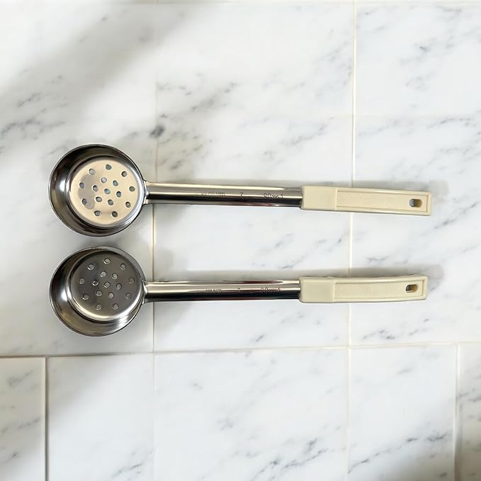 3 Ounce Slotted Stainless Steel Portion Control Ladle Spoon for Measuring and Serving; Commercial Grade Serving Scoops [Pack of 12]