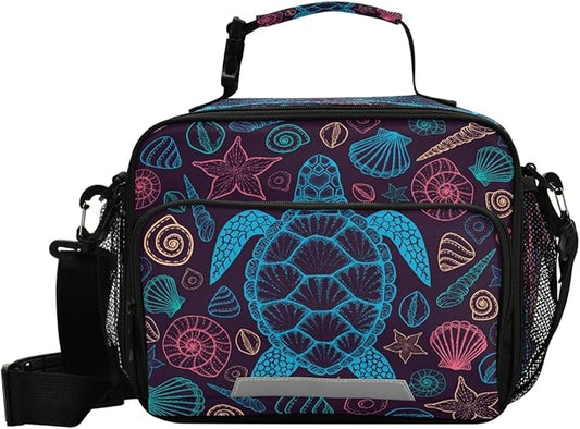 MNSRUU Turtle 11 Inch x 4.33 Inch x 9.05 Inch Insulated Lunch Bag with Adjustable Shoulder Strap, Keeps Food Warm or Cold for Hours
