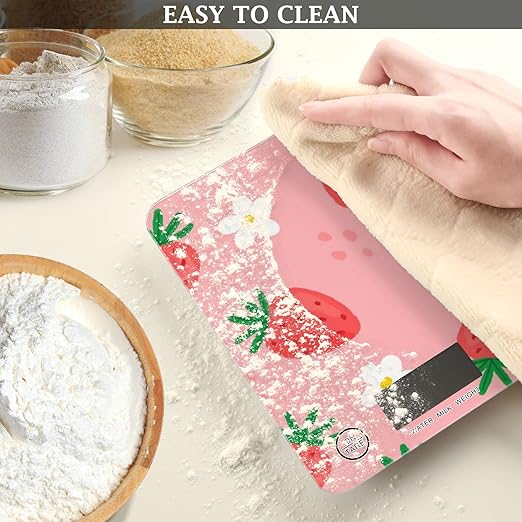 Food Scale Kitchen Digital Scale Food Ounces and Grams Dieting Baking Cooking Waterproof Glass Panels LCD Display,4 Units Scale Tare Function Strawberry