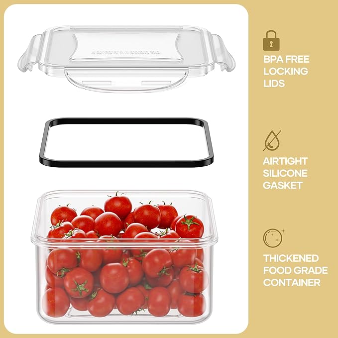 50-Piece Food Storage Containers with Lids (25 Containers & 25 Lids), Airtight Reusable Meal Prep Containers for Lunch, Plastic Kitchen Storage Containers with Labels & Marker Pen