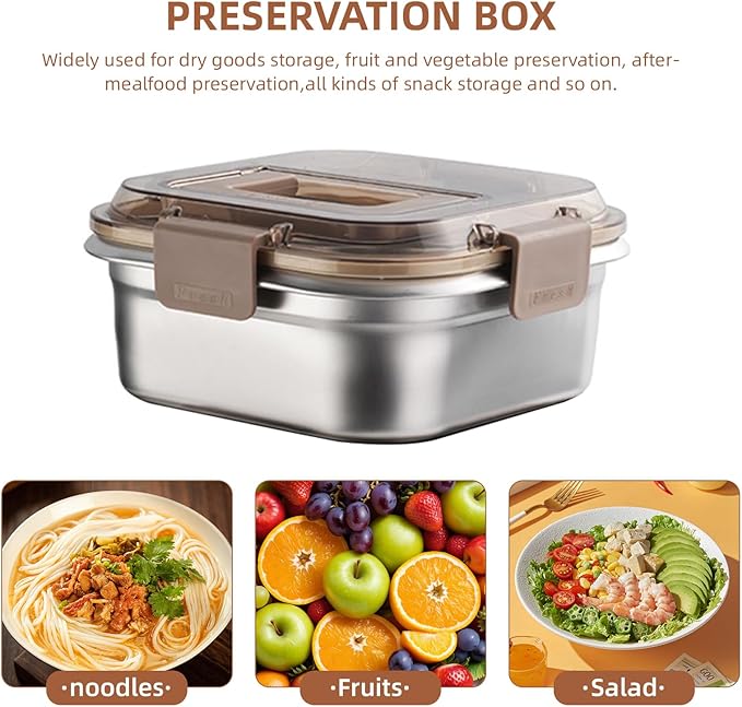 Food Storage Containers Outdoor 304 Stainless Steel Crisper Box Refrigerator Freezer Storage Box Fruit Seal Box Microwave Oven Heat-resistant (1600+2800ML)