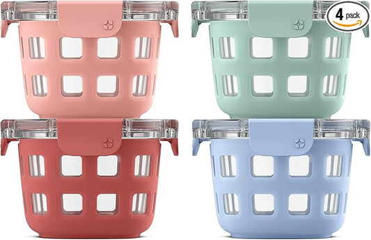Ello Duraglass Glass Meal Prep Sets Leak-Proof Glass Food Storage Containers with Airtight BPA-Free Plastic Lids, Dishwasher, Microwave, and Freezer Safe