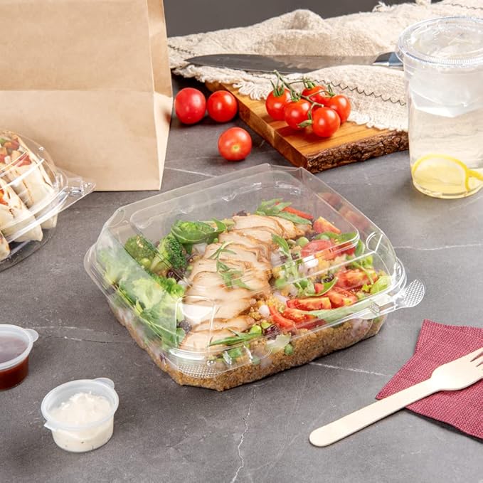 Restaurantware Thermo Tek 33.8 Ounce Clamshell Containers 100 Anti-Fog To Go Food Containers - Freezable Square Clear Plastic Food Packaging Containers Disposable
