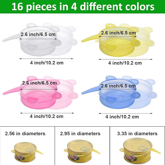 Patelai Silicone Stretch Lids 16 Pieces 2.6-3.3 Inch Microwave Cover for Food Round Reusable Silicone Lids for Bowls, Food Covers(Multicolor)