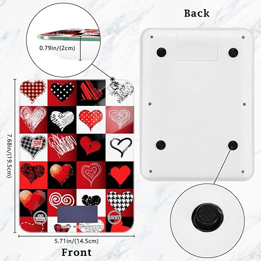 Food Scale Kitchen Digital Scale Food Ounces and Grams Dieting Baking Cooking Waterproof Glass Panels LCD Display,4 Units Scale Tare Function Valentine's Day Love Heart