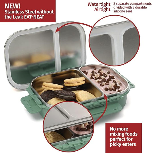 Signoraware Stainless Steel Bento Box Adult Lunch Box For Men, Women, Kids Bento Lunch Box Leak Proof Between 2 Compartments Meal Prep Containers Lunch Containers For Adults And Kids School Green
