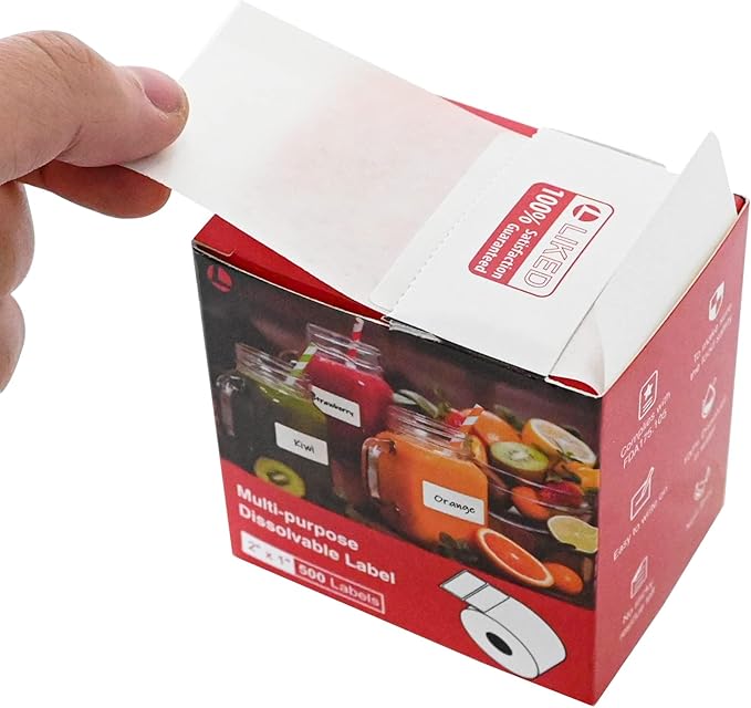 L LIKED 500 Stickers 1" x 2" White Dissolvable Food Labels for Containers -500 Labels/Roll
