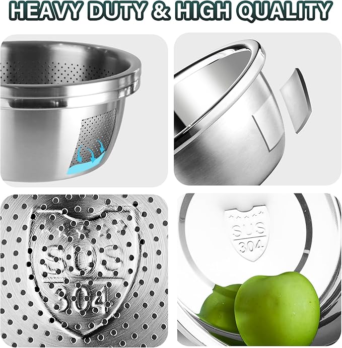 304 Stainless Steel Colander 2QT Microporous Colander & Mixing Bowl for Kitchen Cooking,Rice Strainer with Washing Bowl for Pasta Straining,Fruit Washing,Vegetable Draining(2PCs)